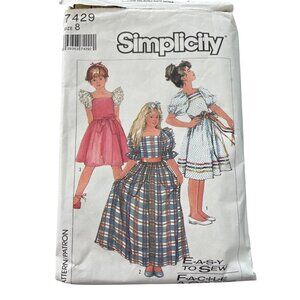 80s Simplicity 7429 Pullover Dress Pattern Size 8 Girls Easy To Sew Retro UNCUT